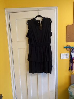 Belle Isle Print Tiered Dress. Used stock photo. Dress is Black exact style